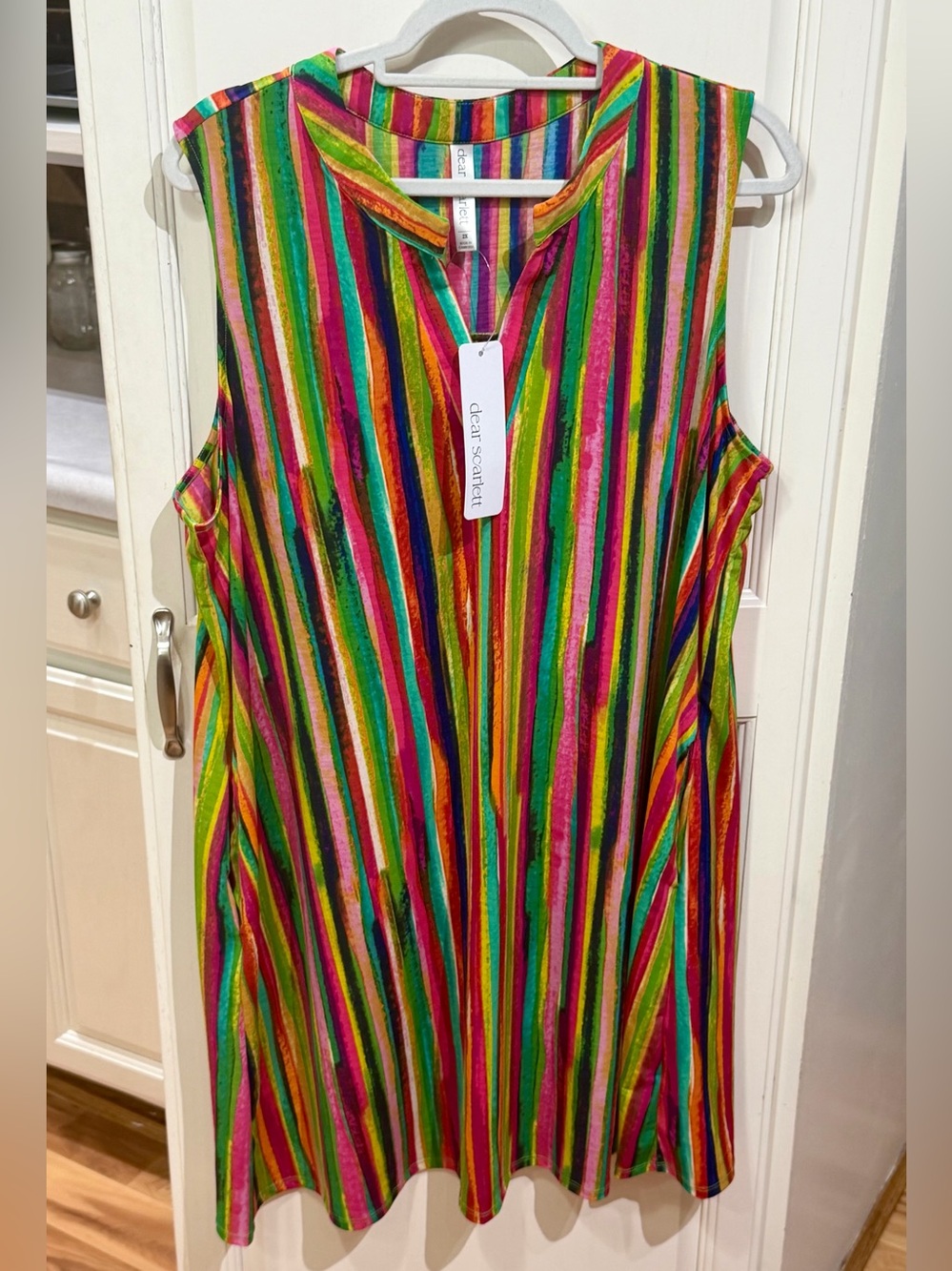 Scattered Multicolor Stripe Midi Dress — Sleeveless